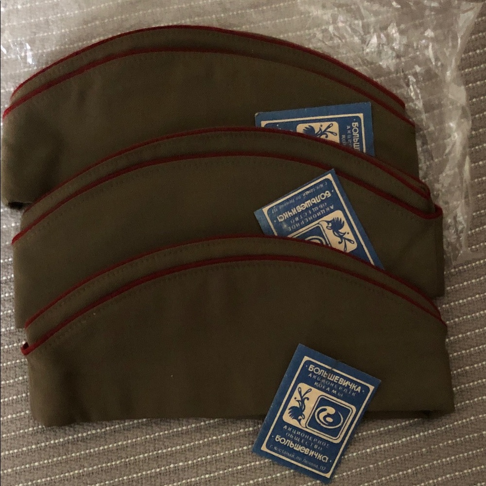 Olive Military Garrison Caps with Red Piping - Set of 3